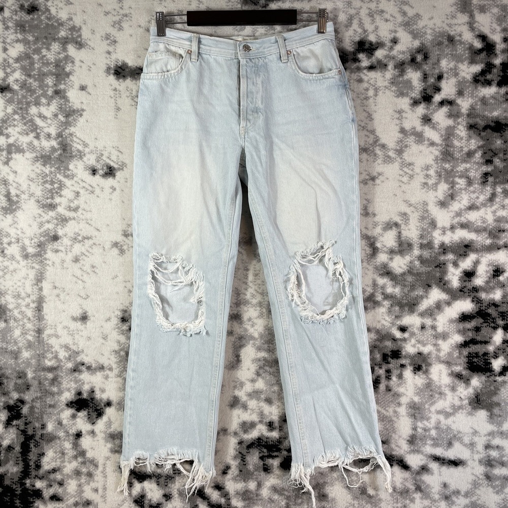 We The Free Jeans Womens Size 27 Light Wash Distressed Raw Hem Cotton Skater